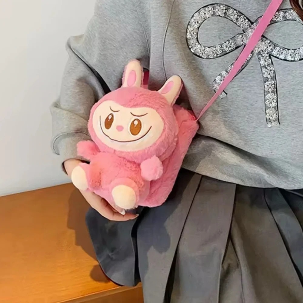 NWOT  Labubu Pink plush full body crossbody bag‎ adjustable straps